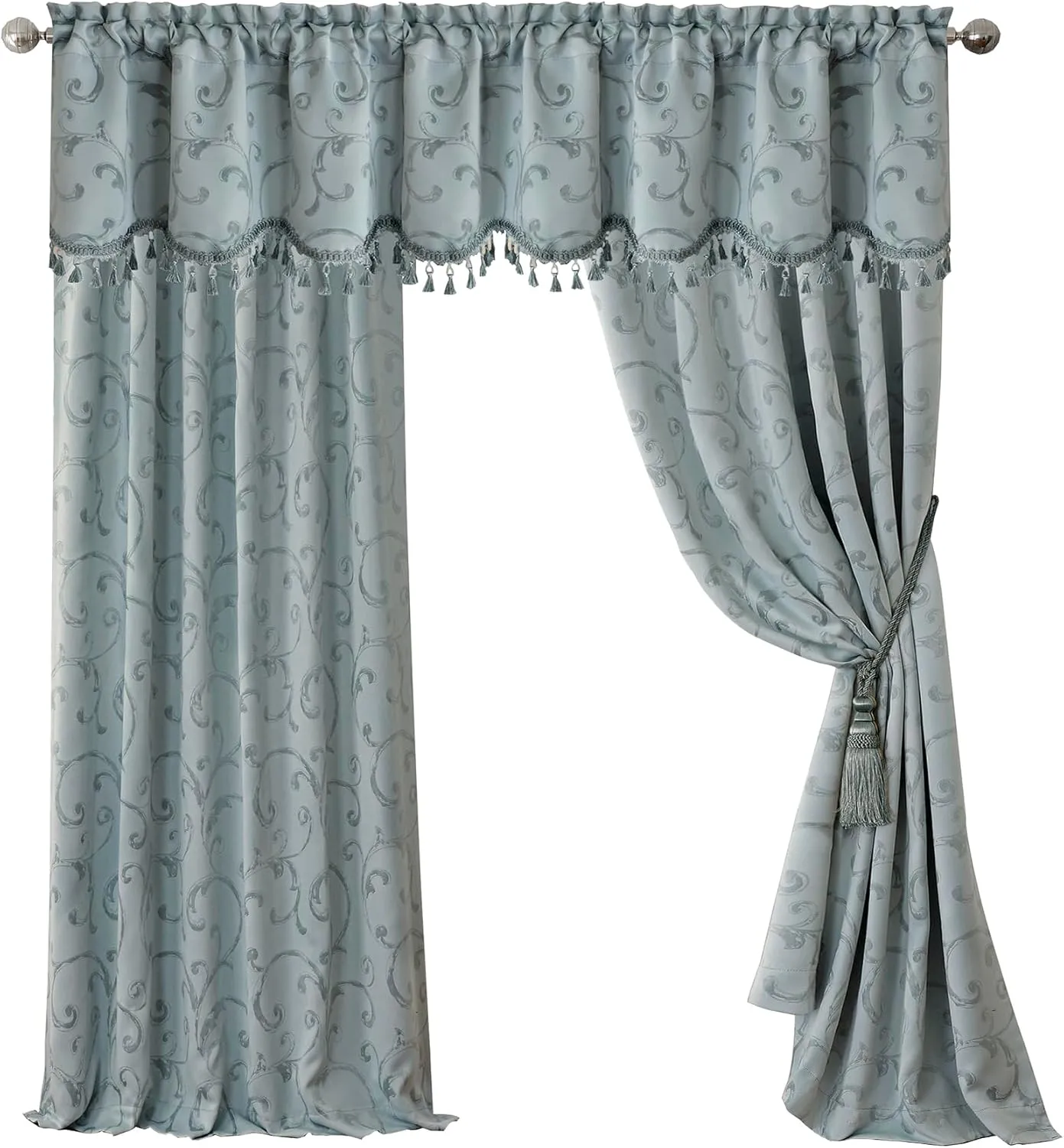Elrene Home Fashions Mia Jacquard Scroll Blackout Window Curtain, 52" x 95" (1 Panel), Blue
