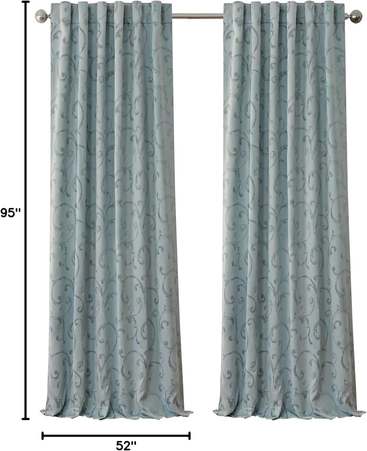 Elrene Home Fashions Mia Jacquard Scroll Blackout Window Curtain, 52" x 95" (1 Panel), Blue