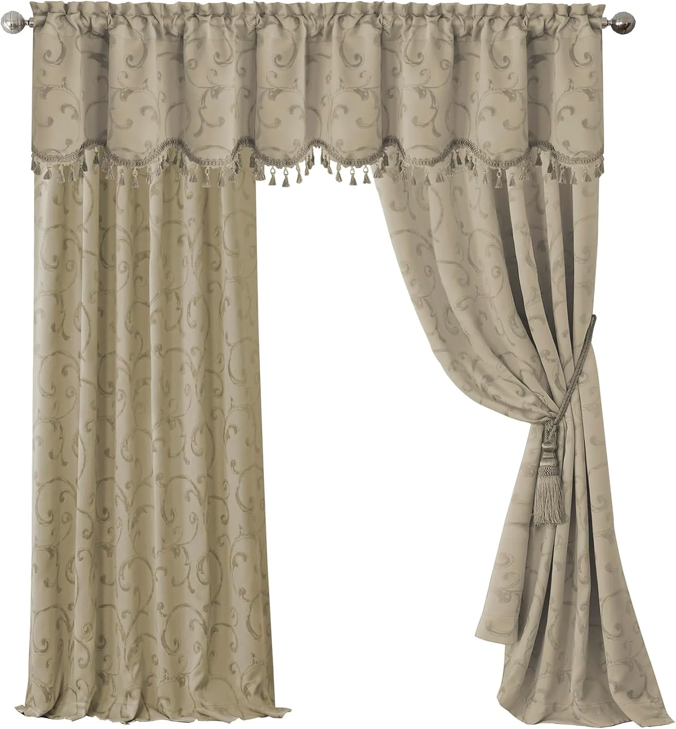 Elrene Home Fashions Mia Jacquard Scroll Blackout Window Curtain, 52" x 95" (1 Panel), Natural