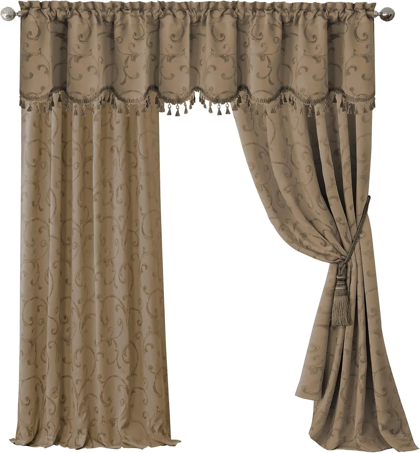 Elrene Home Fashions Mia Jacquard Scroll Blackout Window Curtain, 52" x 95" (1 Panel), Taupe