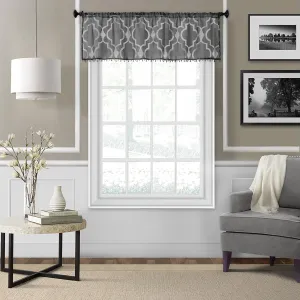 Elrene Home Fashions Montego Burnout Trellis Sheer Beaded Window, 52 in x 15 in (1 Valance), Black