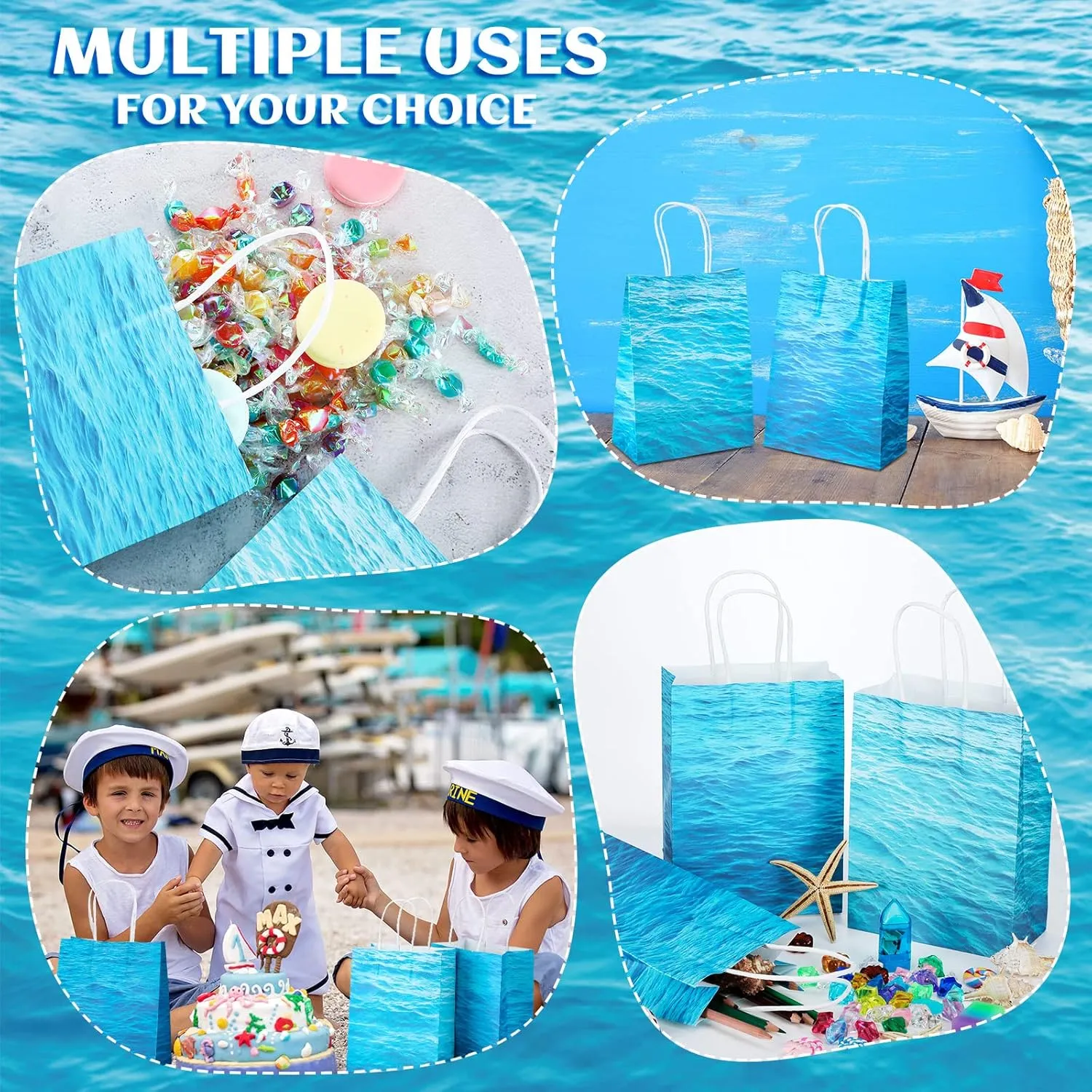 Epakh 16 Pack Science Party Bags Under the Sea Party Favor Ocean Weaves Treat Bags for School Birthday Decoration (Ocean Waves)