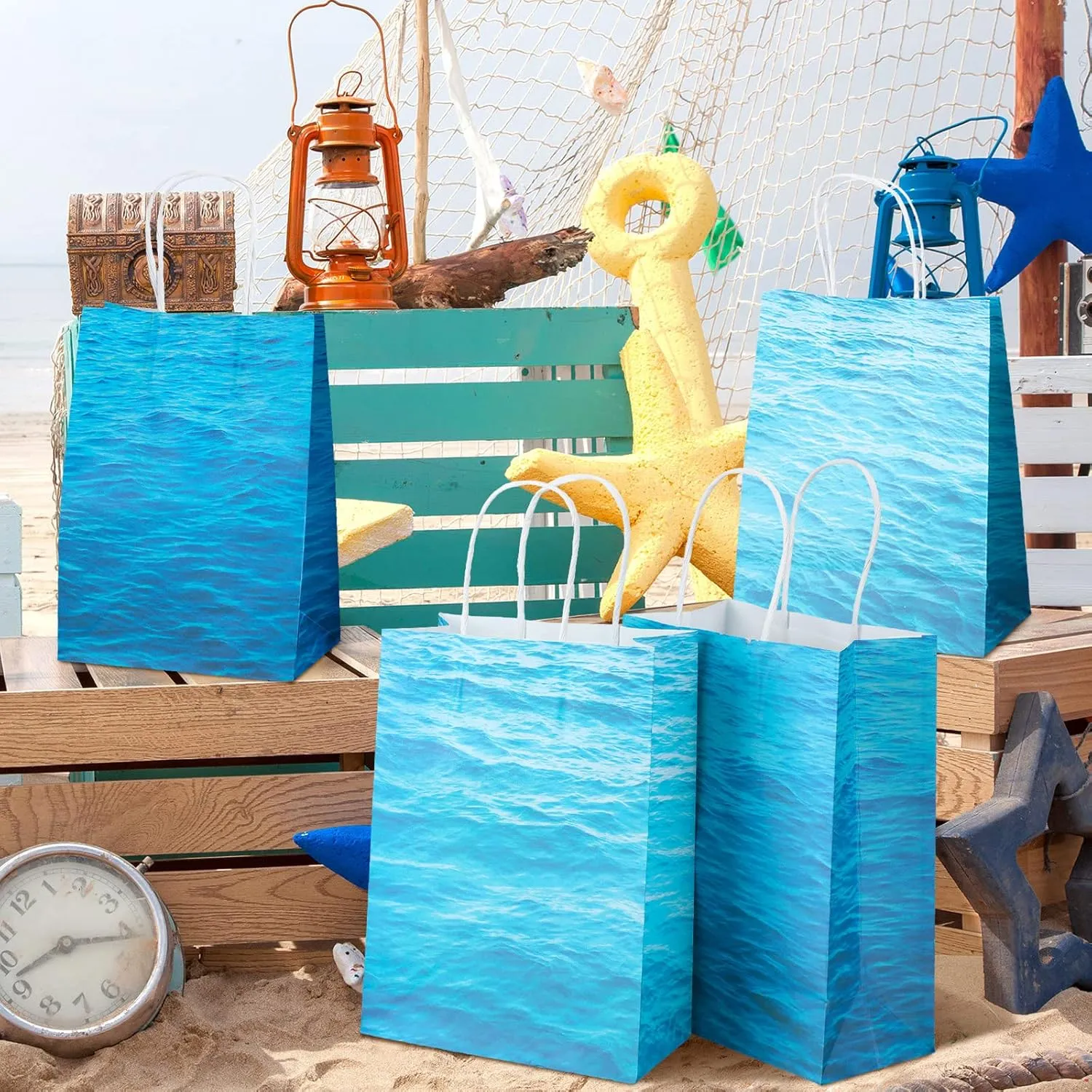 Epakh 16 Pack Science Party Bags Under the Sea Party Favor Ocean Weaves Treat Bags for School Birthday Decoration (Ocean Waves)