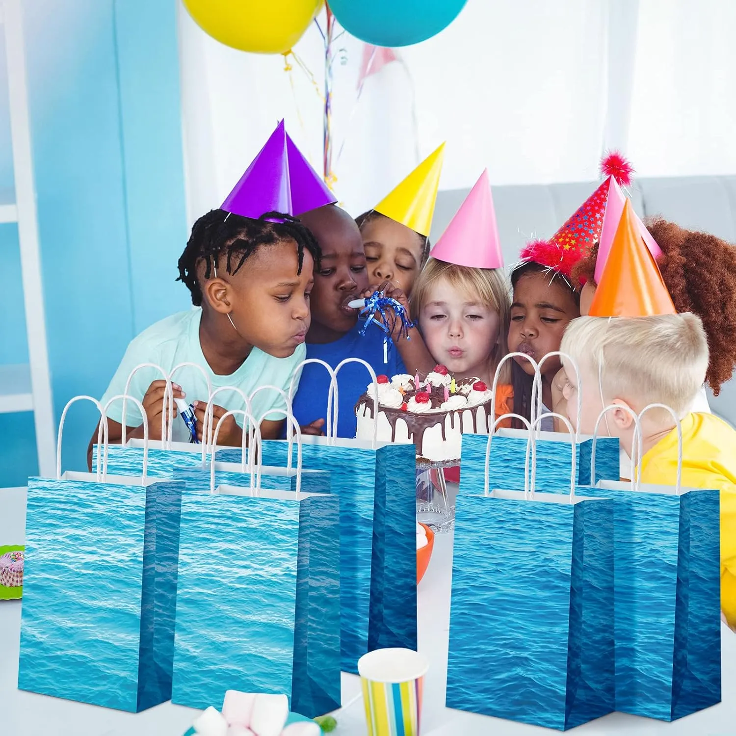 Epakh 16 Pack Science Party Bags Under the Sea Party Favor Ocean Weaves Treat Bags for School Birthday Decoration (Ocean Waves)