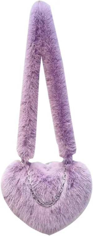 Epsion Women Faux Fur Fluffy Shoulder Bags Cute Heart Crossbody Bag Furry Handbag Purse