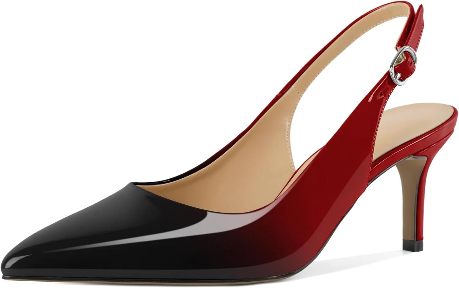 Esvowido Slingback Kitten Heels for Women 2.5 Inch Closed Pointed Toe Pumps Wedding Party Beaded Dress Shoes