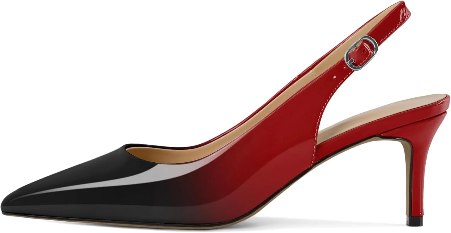 Esvowido Slingback Kitten Heels for Women 2.5 Inch Closed Pointed Toe Pumps Wedding Party Beaded Dress Shoes