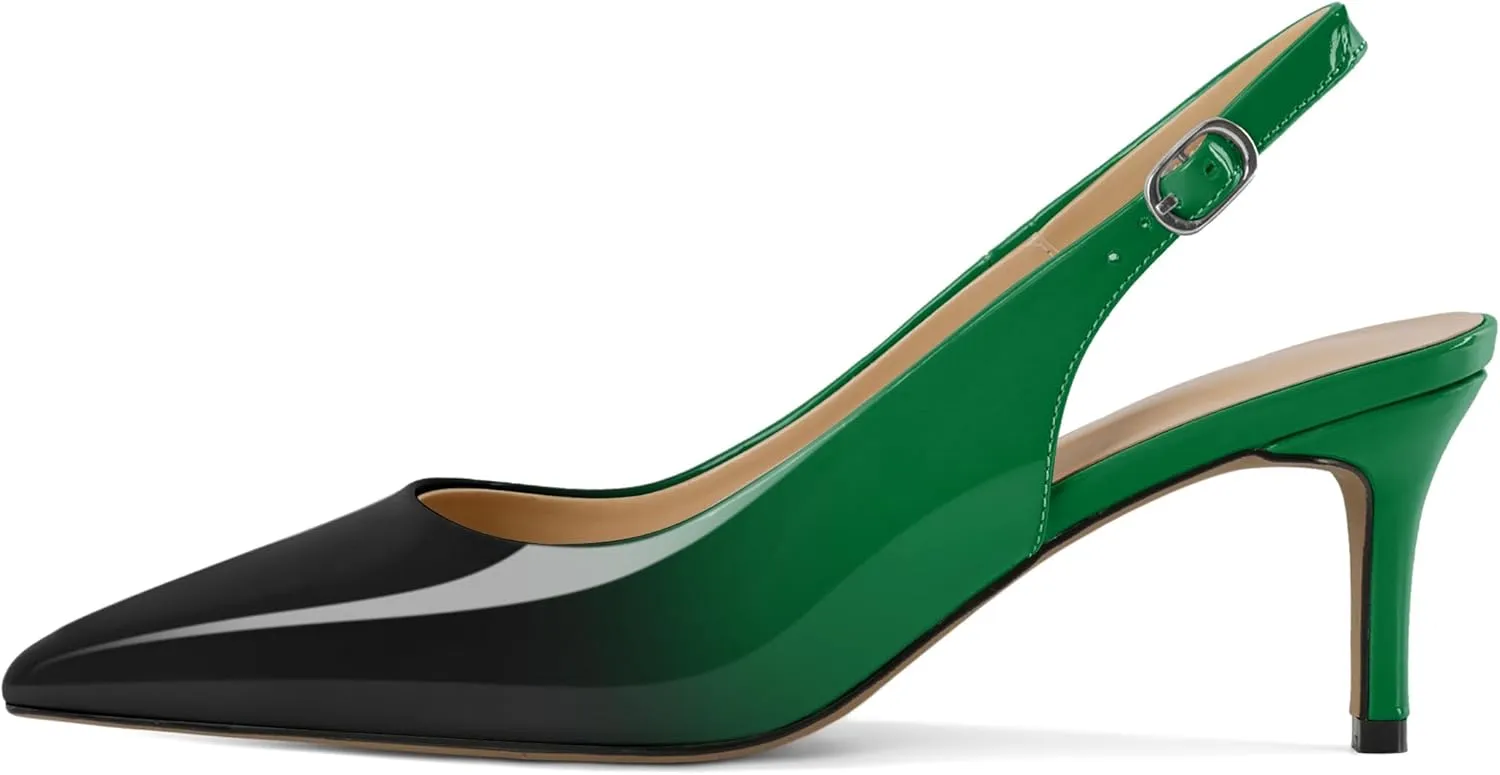 Esvowido Slingback Kitten Heels for Women 2.5 Inch Closed Pointed Toe Pumps Wedding Party Beaded Dress Shoes