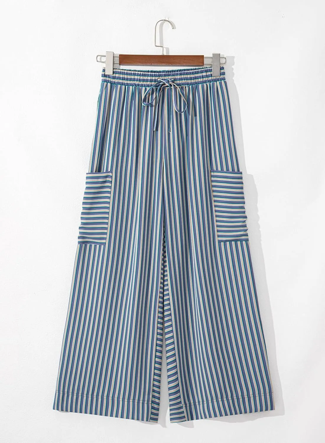 EVALESS Women Palazzo Pants Summer Casual Wide Leg High Waist Lounge Flowy Beach Striped Trousers Travel Vacation Outfits