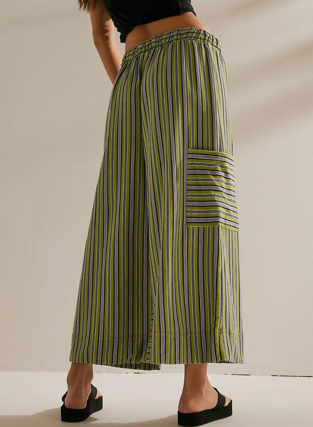 EVALESS Women Palazzo Pants Summer Casual Wide Leg High Waist Lounge Flowy Beach Striped Trousers Travel Vacation Outfits