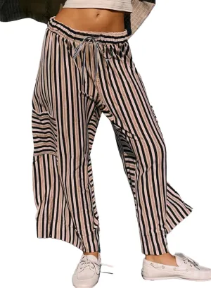 EVALESS Women Palazzo Pants Summer Casual Wide Leg High Waist Lounge Flowy Beach Striped Trousers Travel Vacation Outfits