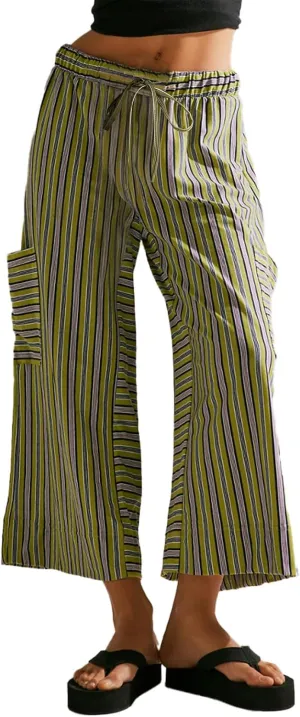 EVALESS Women Palazzo Pants Summer Casual Wide Leg High Waist Lounge Flowy Beach Striped Trousers Travel Vacation Outfits