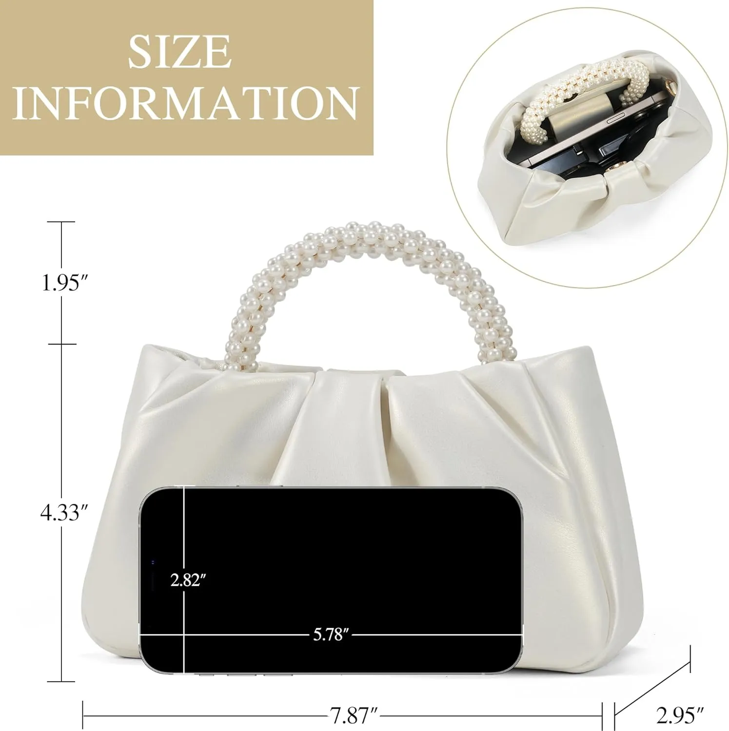 Evening Bag Clutch Purse Women Small Pearl Handbags Soft Leather Ruched Clutch Purses For Women Wedding Party Prom