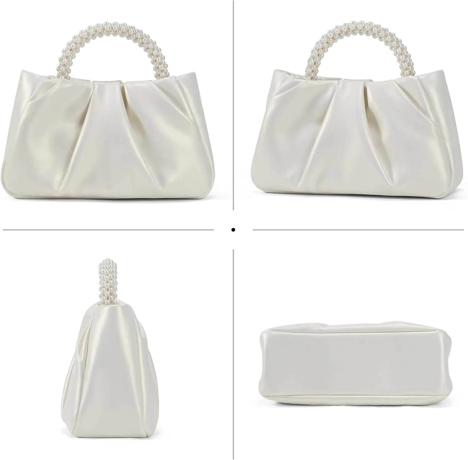 Evening Bag Clutch Purse Women Small Pearl Handbags Soft Leather Ruched Clutch Purses For Women Wedding Party Prom