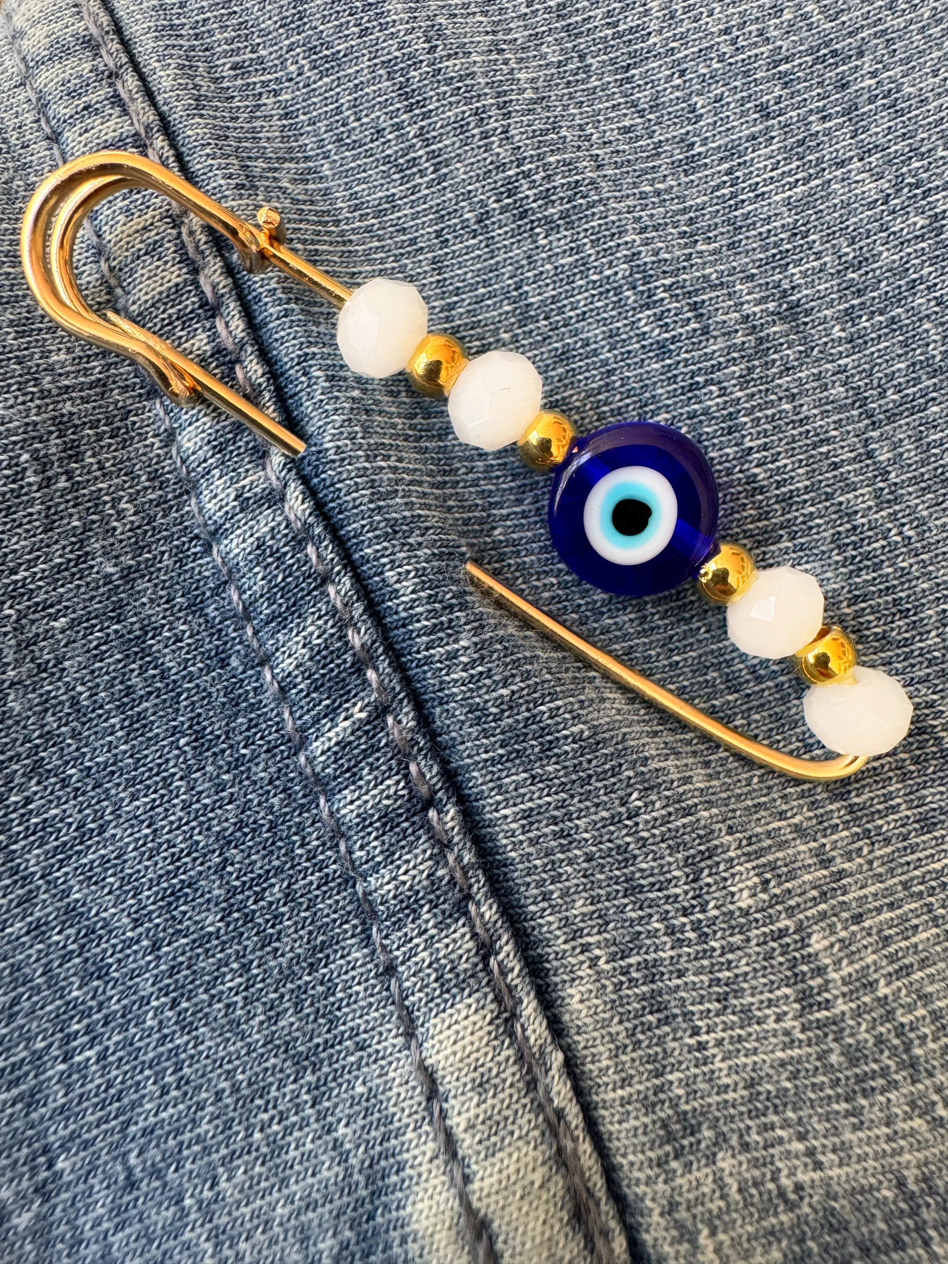 Evil Eye Beaded XL Safety Pin Charm