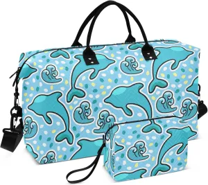 Exnundod Ocean Dolphin Women Weekender Bags Marine Pattern Gym Bags Carry On Overnight Duffle Large Duffle Tote Hospital Bag for Business Trip Yoga