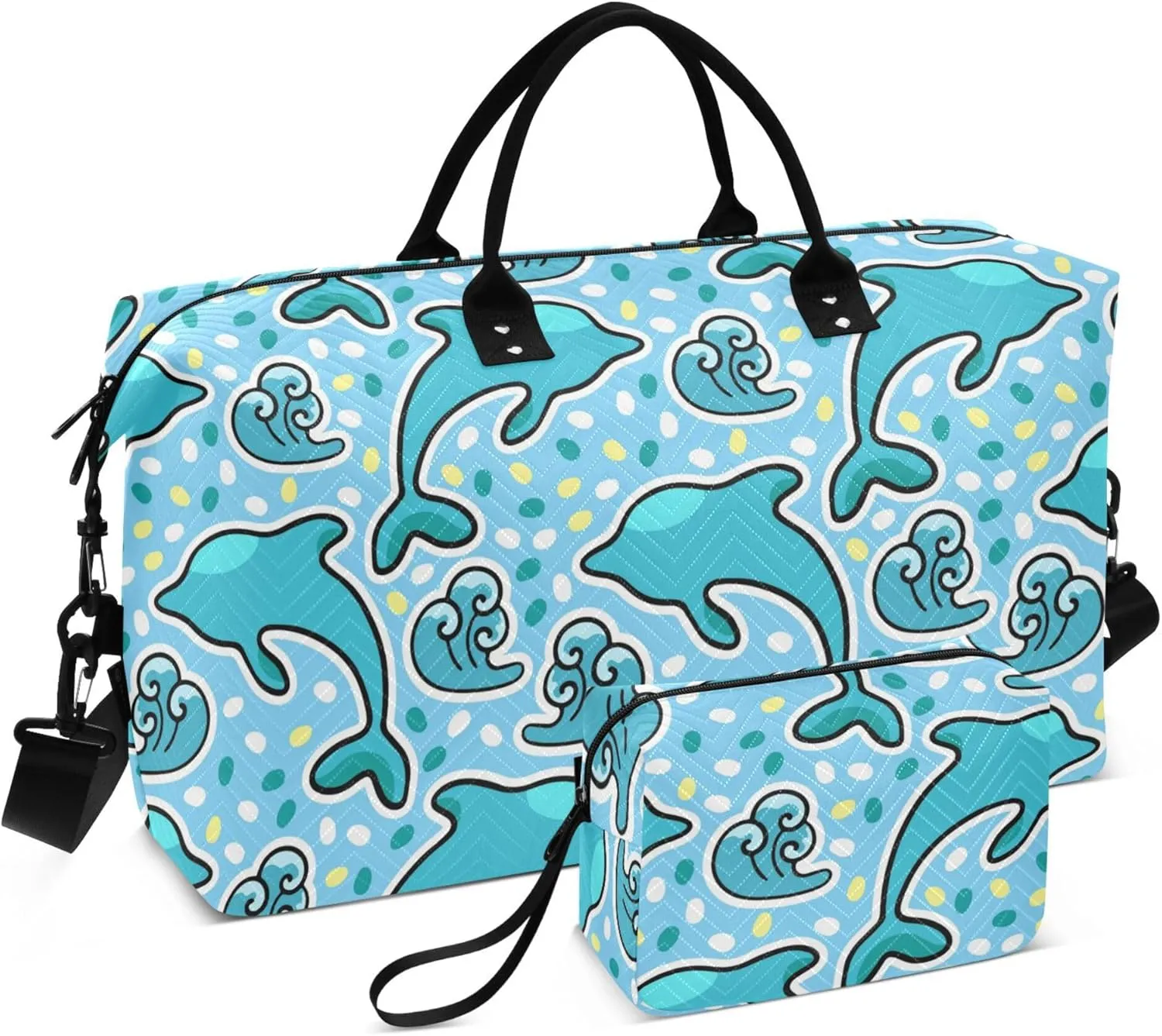 Exnundod Ocean Dolphin Women Weekender Bags Marine Pattern Gym Bags Carry On Overnight Duffle Large Duffle Tote Hospital Bag for Business Trip Yoga