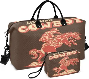 Exnundod Wild West Cowboy Travel Duffel Bags for Women Vintage Sports Gym Bag Weekender Carry On Tote Overnight Luggage Duffle Bags
