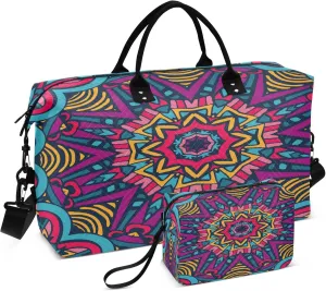 Exnundod Women Weekender Bags Colored Abstract Ethnic Pattern Travel Duffel Bags Carry On Overnight Bag Tribal Vintage Large Hospital Tote Luggage