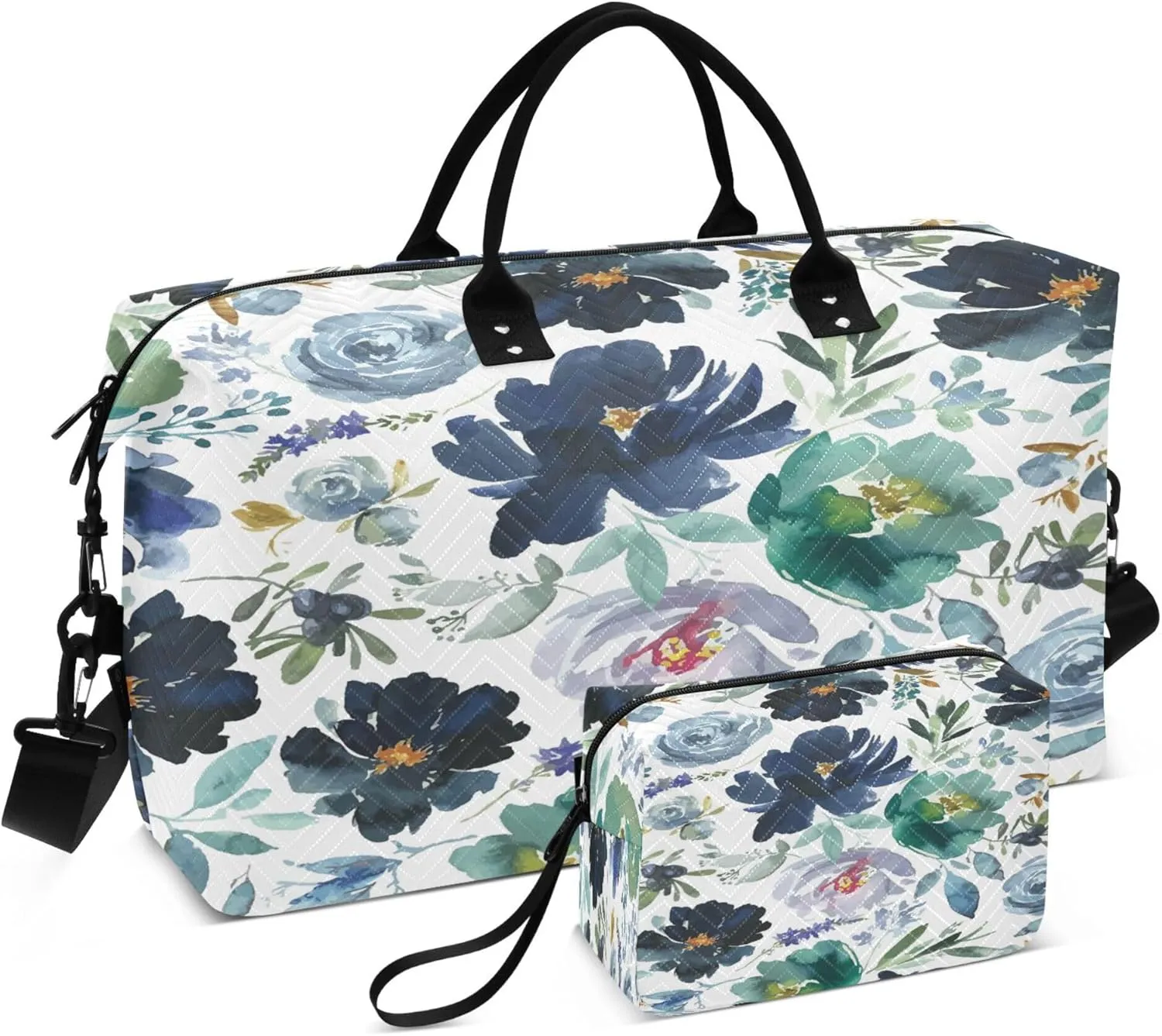 Exnundod Women Weekender Bags Romantic Blue Floral Pattern Travel Duffel Bags Carry On Overnight Bag Watercolor Large Hospital Tote Luggage