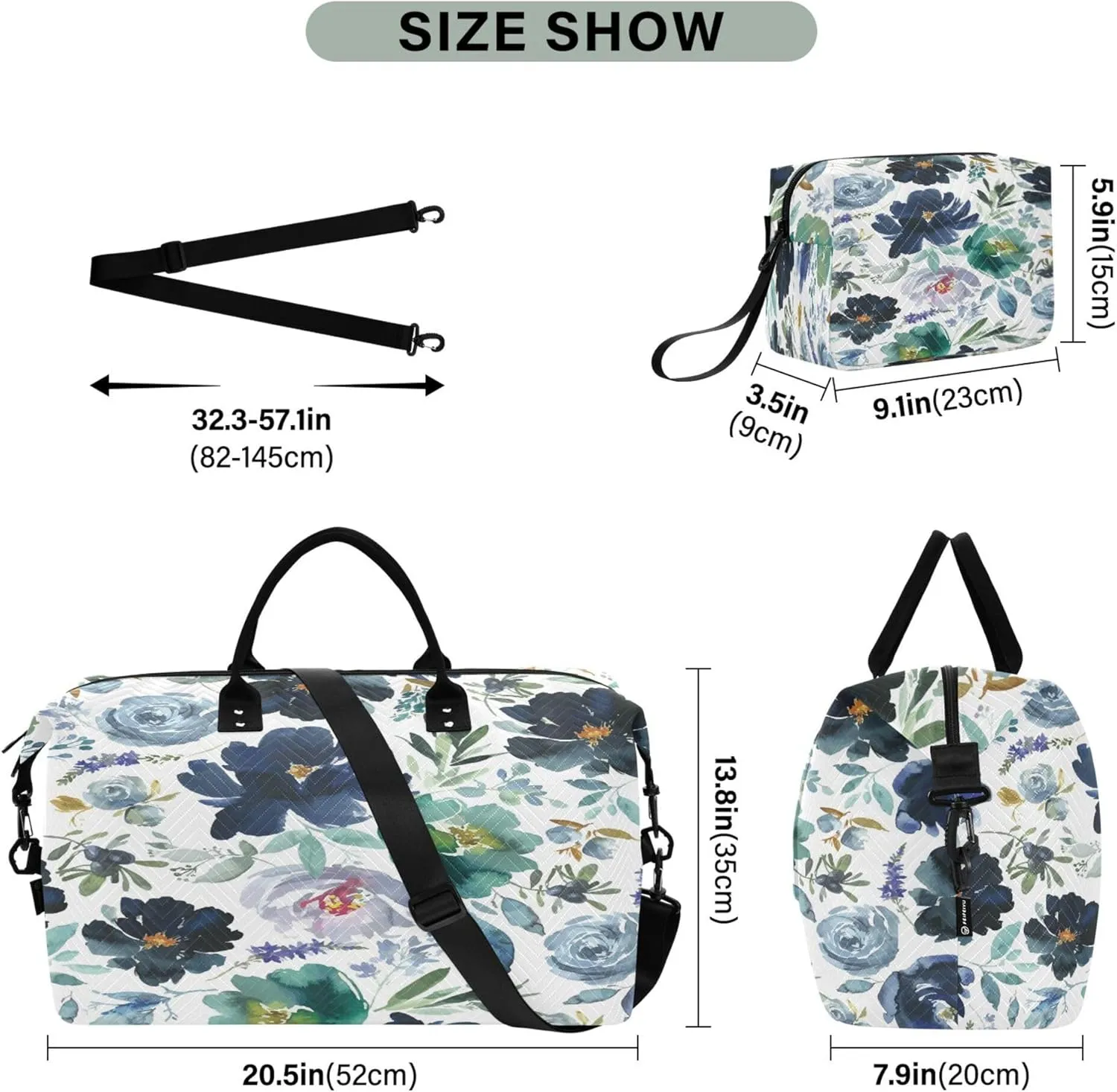 Exnundod Women Weekender Bags Romantic Blue Floral Pattern Travel Duffel Bags Carry On Overnight Bag Watercolor Large Hospital Tote Luggage