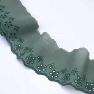 Eyelet Lace Trim 5 Yards Light Green Cotton Lace Ribbon Embroidery Scalloped Lace for Sewing, Baby Clothes, Pets Clothes