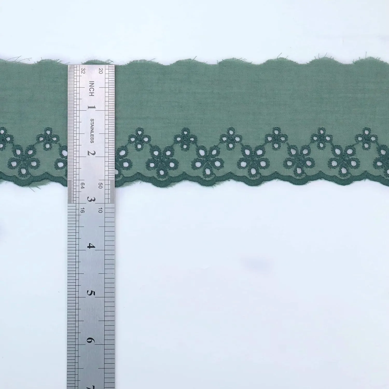 Eyelet Lace Trim 5 Yards Light Green Cotton Lace Ribbon Embroidery Scalloped Lace for Sewing, Baby Clothes, Pets Clothes