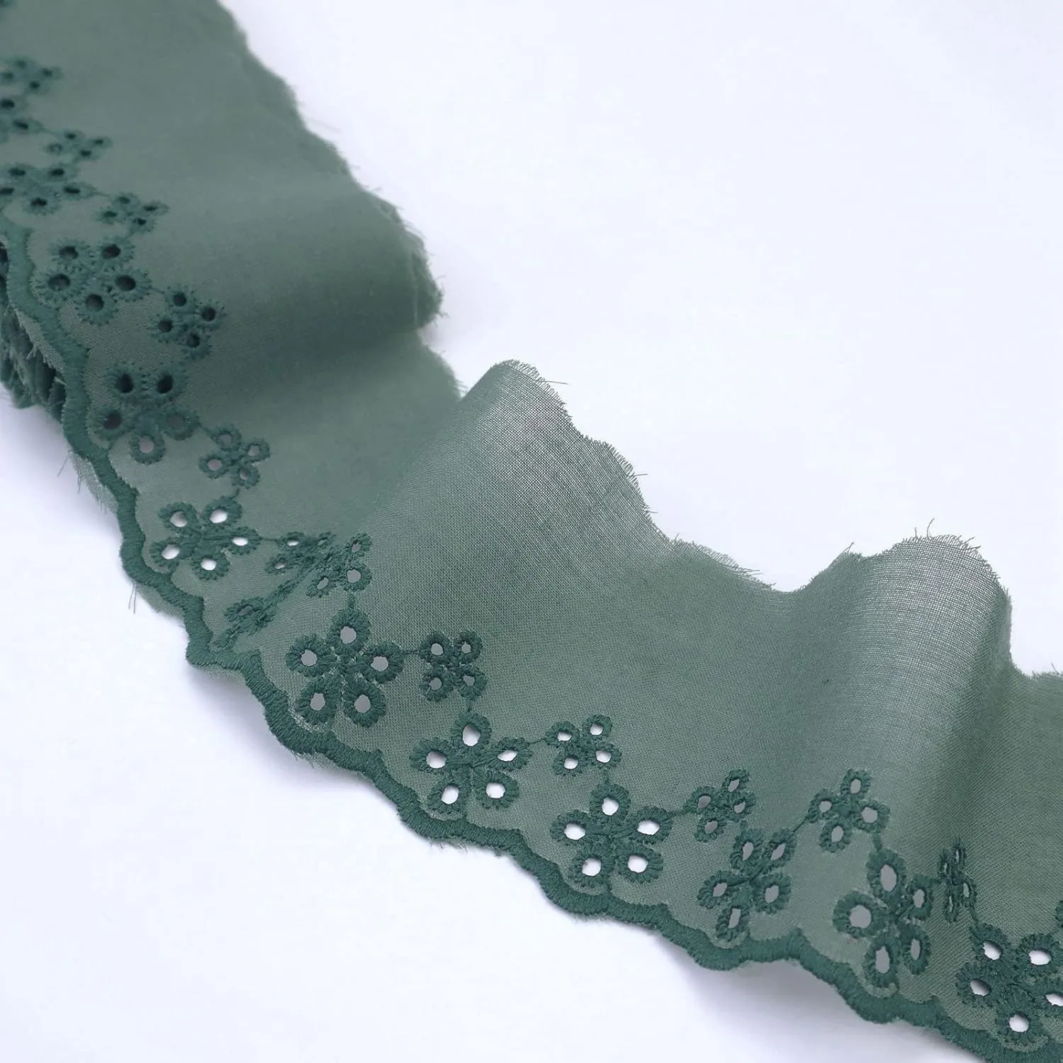 Eyelet Lace Trim 5 Yards Light Green Cotton Lace Ribbon Embroidery Scalloped Lace for Sewing, Baby Clothes, Pets Clothes