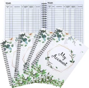 Fainne 4 Pcs Accounting Ledger Book Spending Account Tracker Notebooks Spiral Bound Balancing Checkbook Check Register for Small Business Bookkeeping, 200 Sheet in Total (Eucalyptus Leaf Pattern)