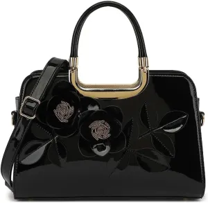Faux Patent Leather Double Handle Frame Satchel