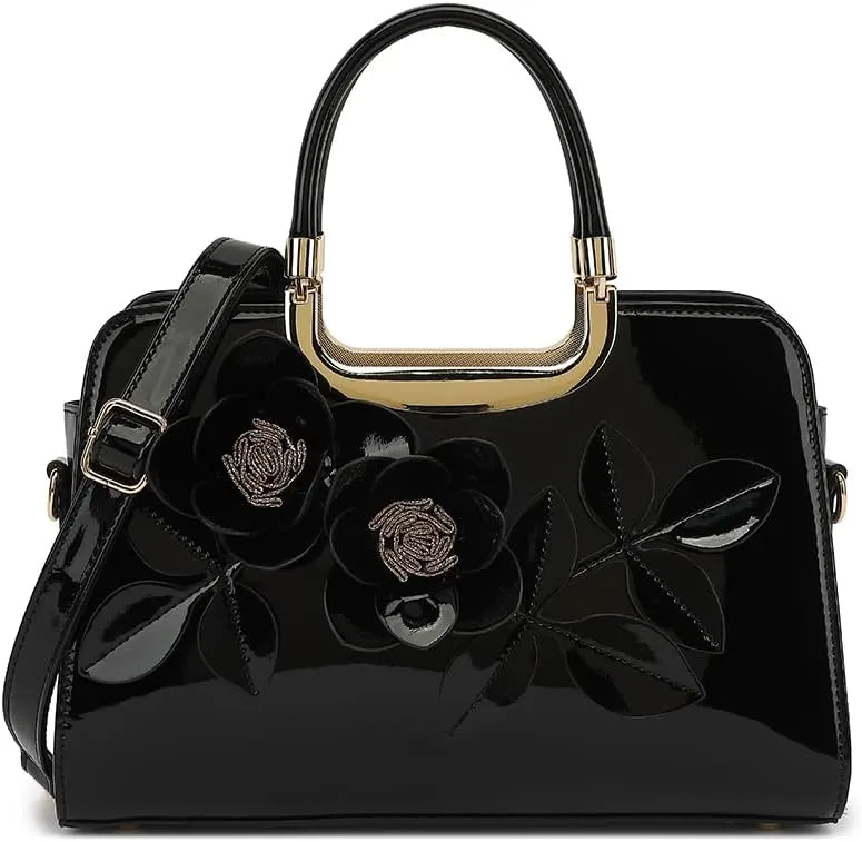 Faux Patent Leather Double Handle Frame Satchel