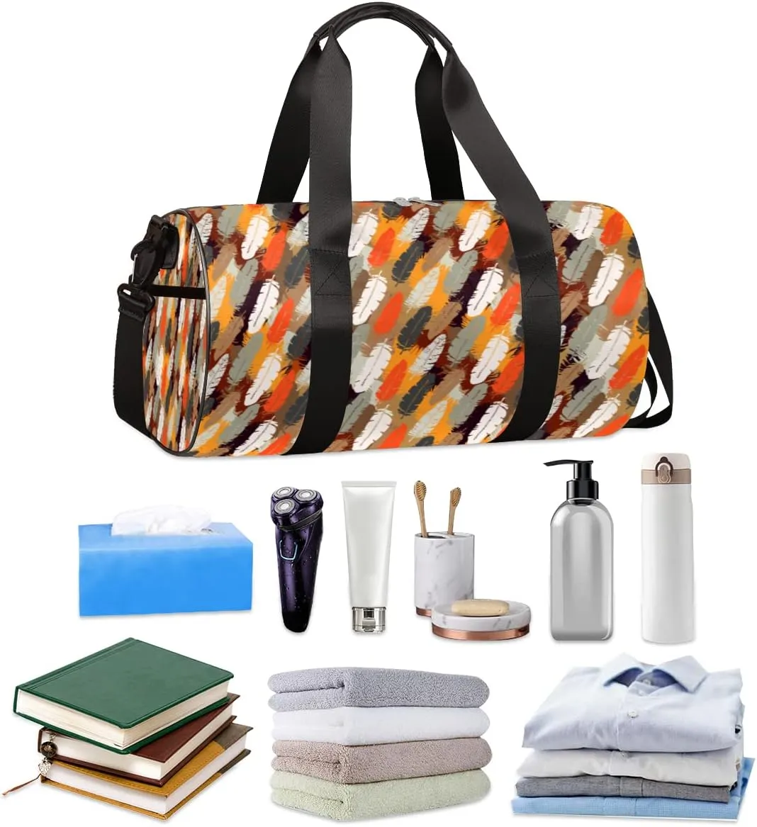 Feathers Boho Pattern Gym Bag Small Gym Duffel Bags for Men Women Overnight Weekender Bag Lightweight Sport Duffle Bag Carry On Gymbag