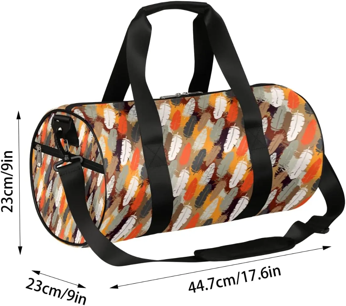 Feathers Boho Pattern Gym Bag Small Gym Duffel Bags for Men Women Overnight Weekender Bag Lightweight Sport Duffle Bag Carry On Gymbag