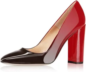 Fericzot Pumps Women Sexy Patent Leather Pointed Toe Block Heels Pumps Gorgeous Evening Party Wedding Stiletto Shoes Plus Size