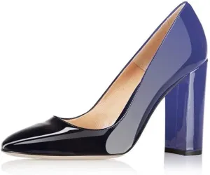 Fericzot Pumps Women Sexy Patent Leather Pointed Toe Block Heels Pumps Gorgeous Evening Party Wedding Stiletto Shoes Plus Size
