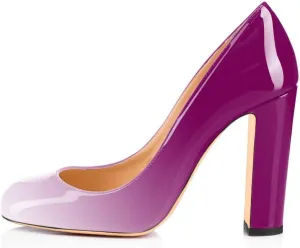 Fericzot Pumps Women Sexy Patent Leather Round Toe Block Heels Pumps Gorgeous Evening Party Wedding Shoes Plus Size