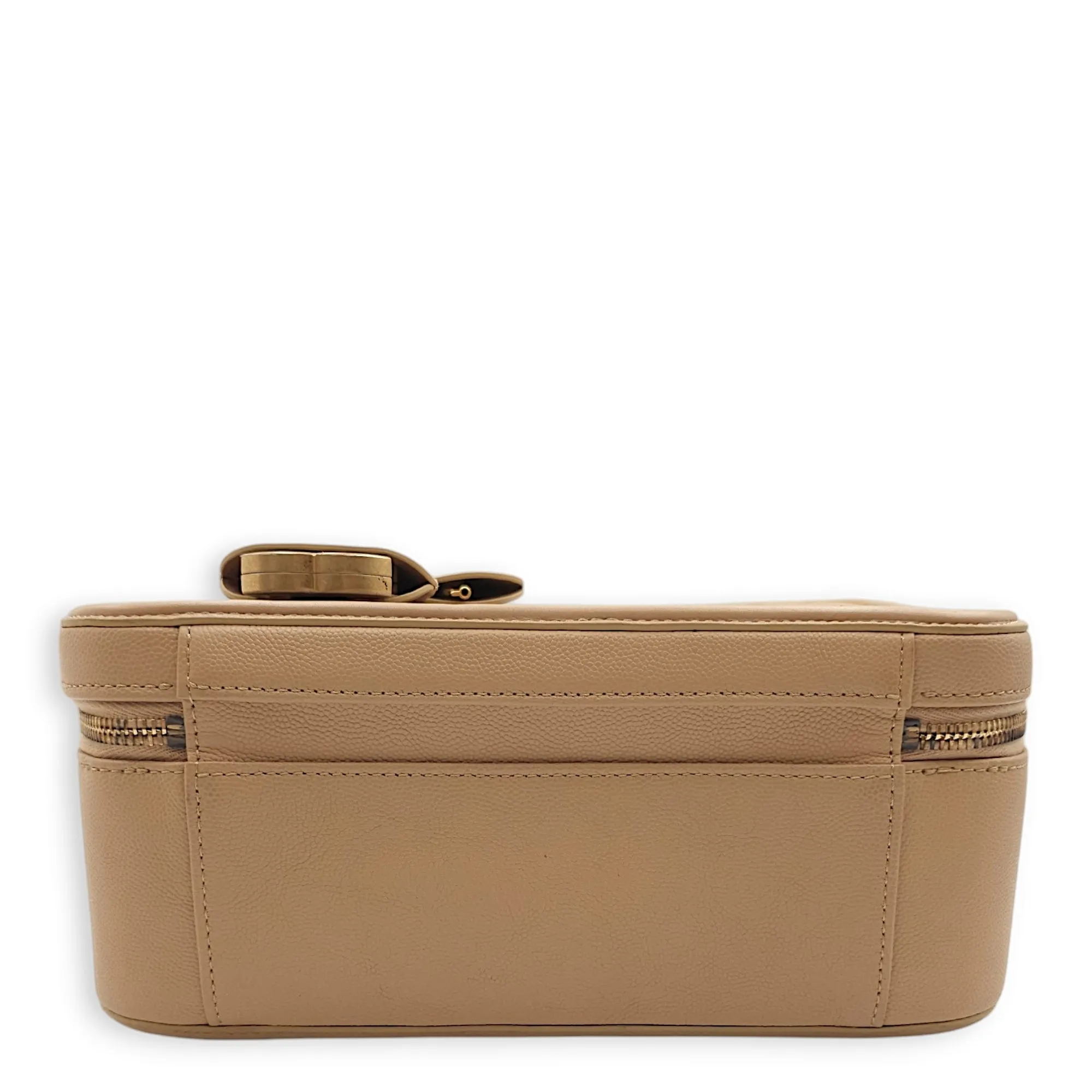 Filigree Vanity Medium Beige Shoulder Bag in Caviar Leather, Gold hardware