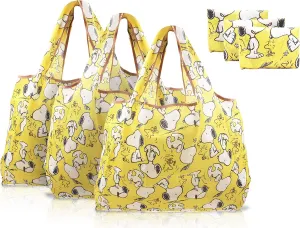 Finex 3 Pcs Set pattern Waterproof Foldable Washable Reusable Grocery Bags White Do Peanut