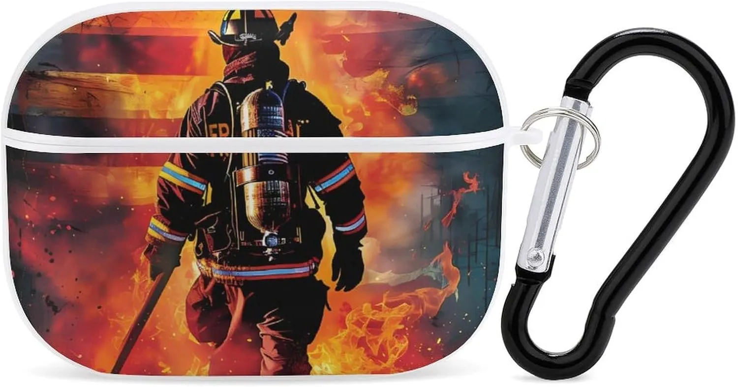 Firefighter Fireman US Flag Funny Hard Case Compatible with Airpods Pro Earbuds Headset Cover Protective Storage Bag for Men Women