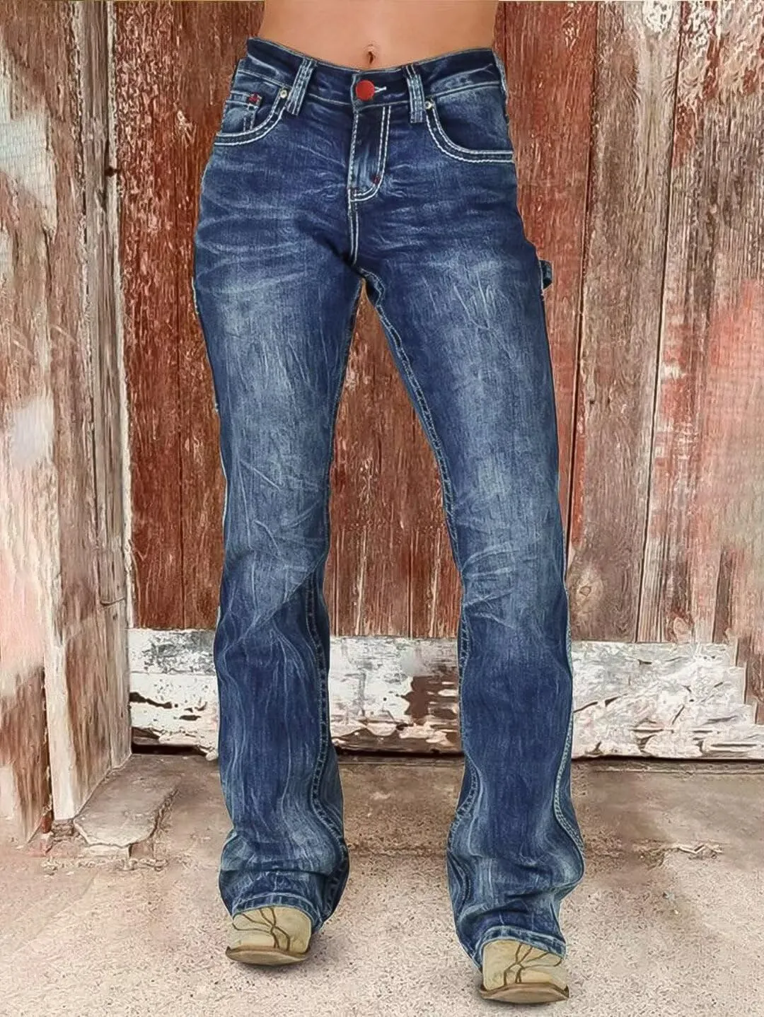 Flamingals Cargo Jeans for Women Drawstring Flap Pocket Low Waist