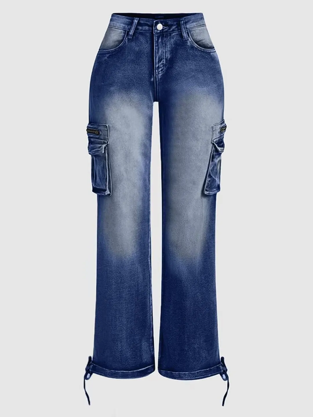 Flamingals Cargo Jeans for Women Drawstring Flap Pocket Low Waist
