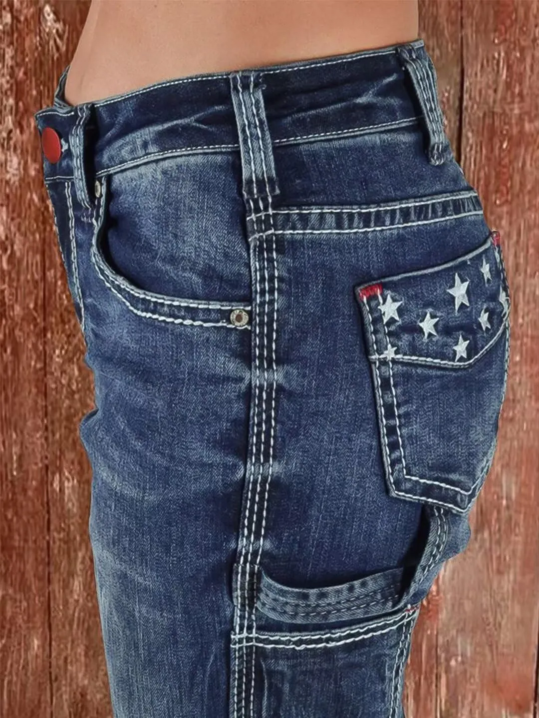 Flamingals Cargo Jeans for Women Drawstring Flap Pocket Low Waist