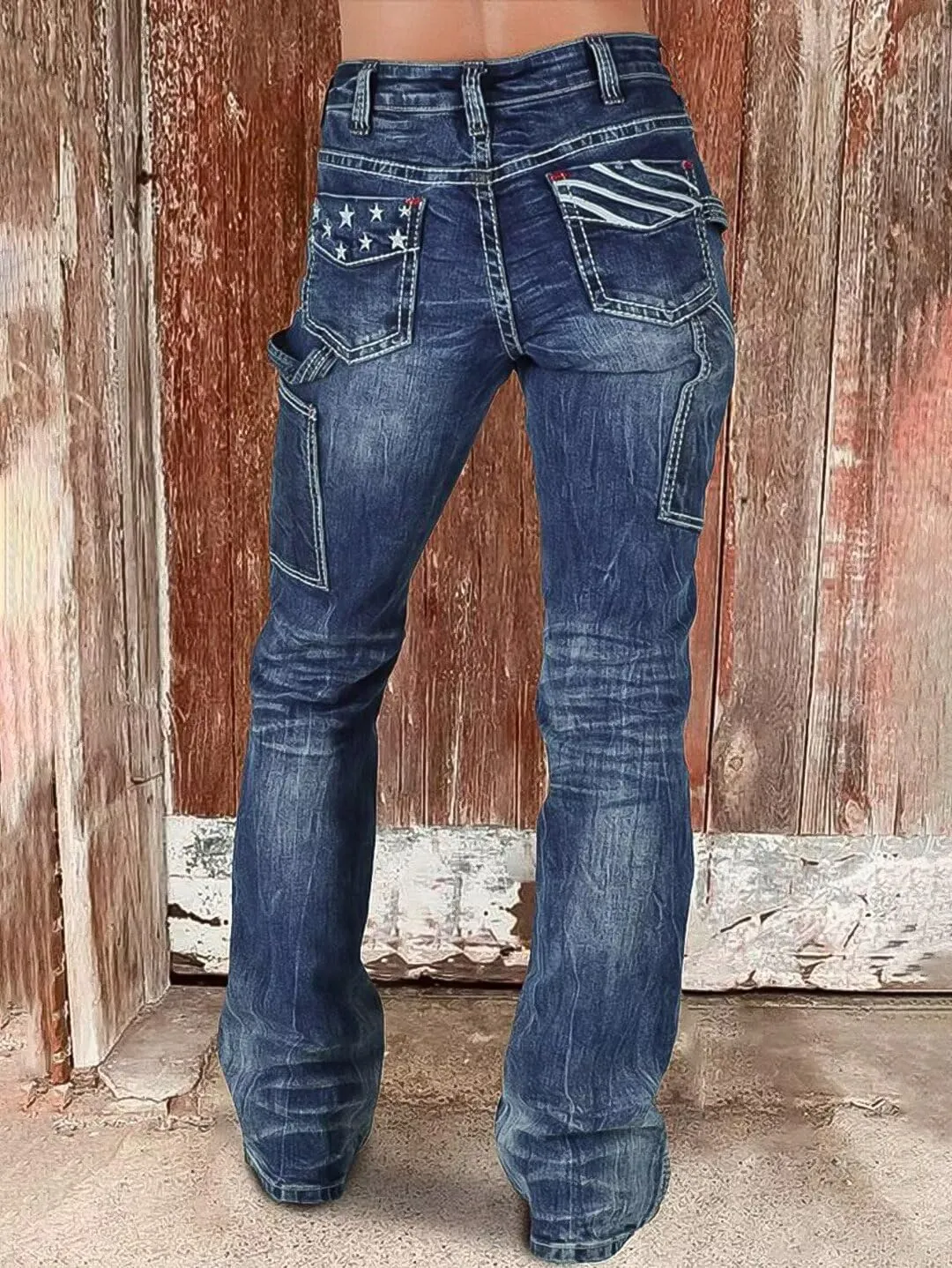 Flamingals Cargo Jeans for Women Drawstring Flap Pocket Low Waist