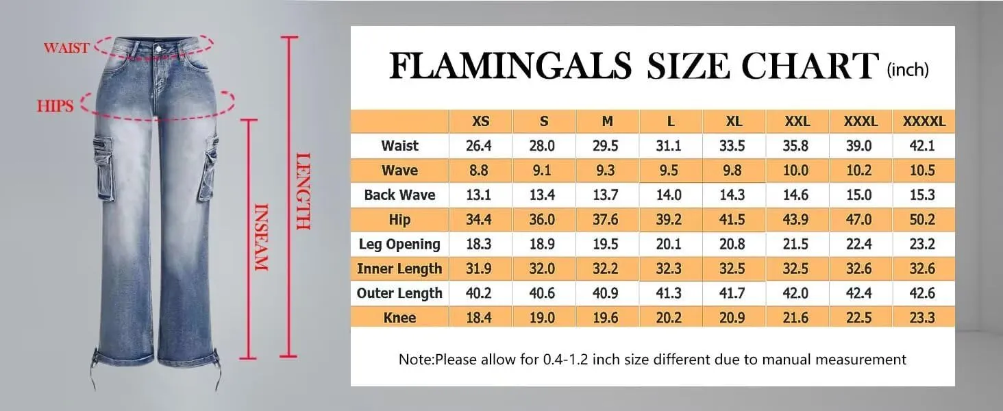 Flamingals Cargo Jeans for Women Drawstring Flap Pocket Low Waist