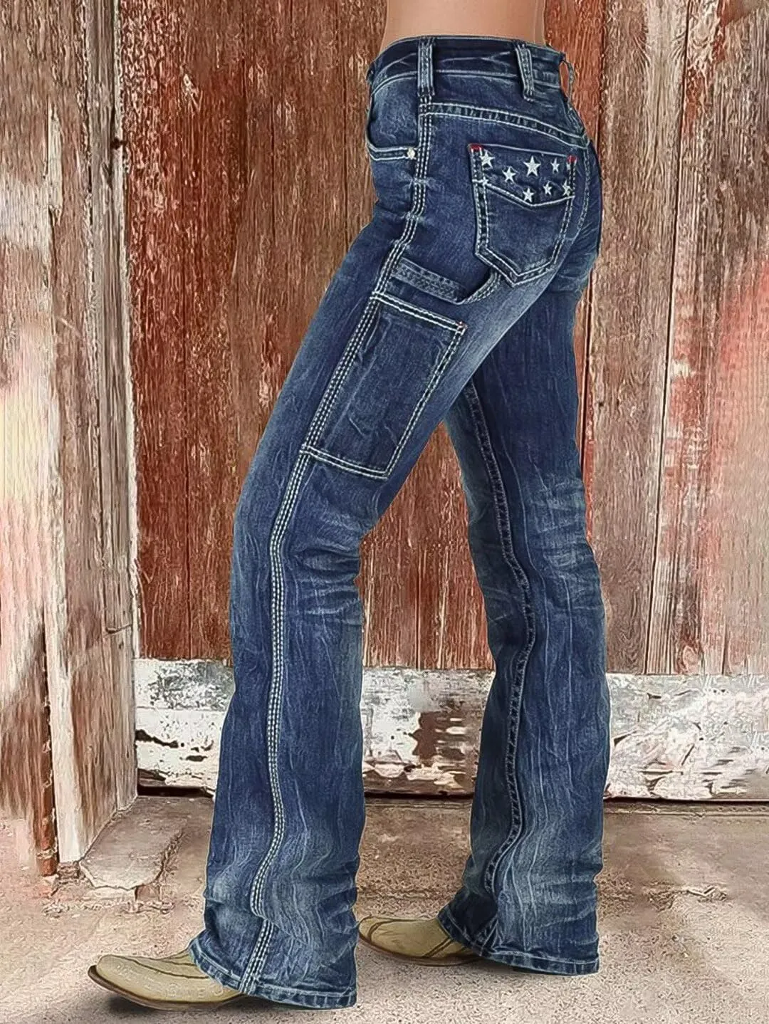 Flamingals Cargo Jeans for Women Drawstring Flap Pocket Low Waist