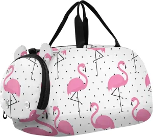 Flamingo Pattern on Polka Dots Duffel Bags for Boys Small Gym Bags for Teens Dance Bag for Girls