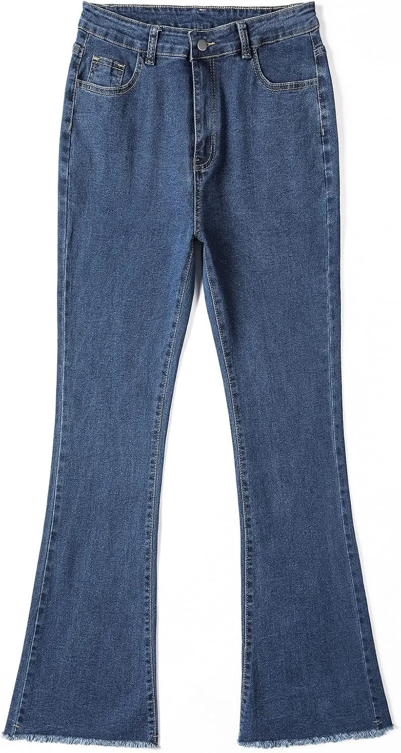 Flare Jeans for Women Bell Bottom Jeans Curvy Slim Fit Butt Lifting Denim Skinny Jeans Raw Hem Flare Denim Pants