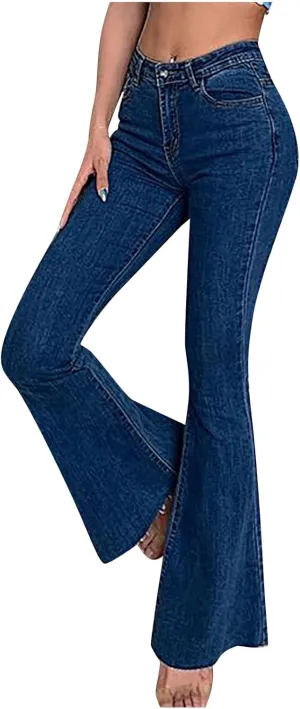 Flare Jeans for Women Bell Bottom Jeans Curvy Slim Fit Butt Lifting Denim Skinny Jeans Raw Hem Flare Denim Pants