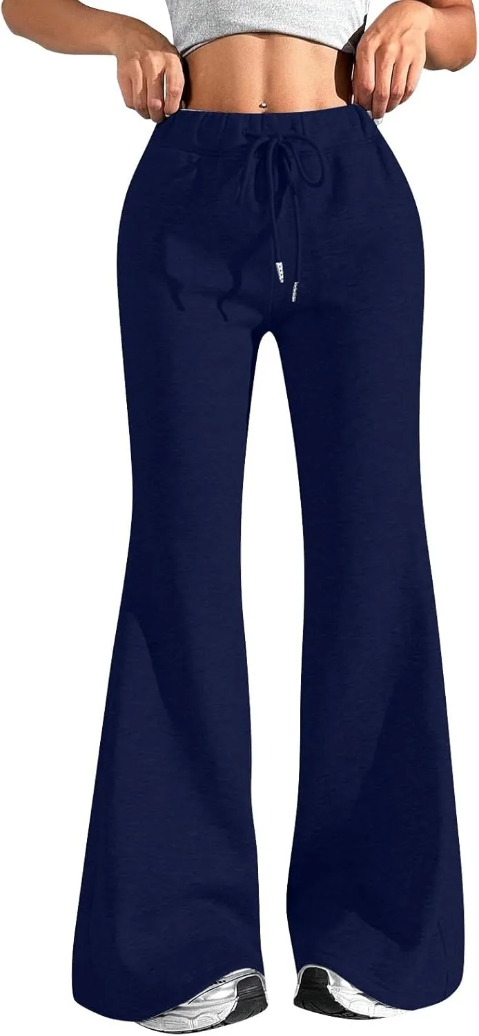 Flare Wide Leg Sweatpants Women Elastic High Waisted Joggers with Pockets Comfy Athletic Lounge Pants Sweats
