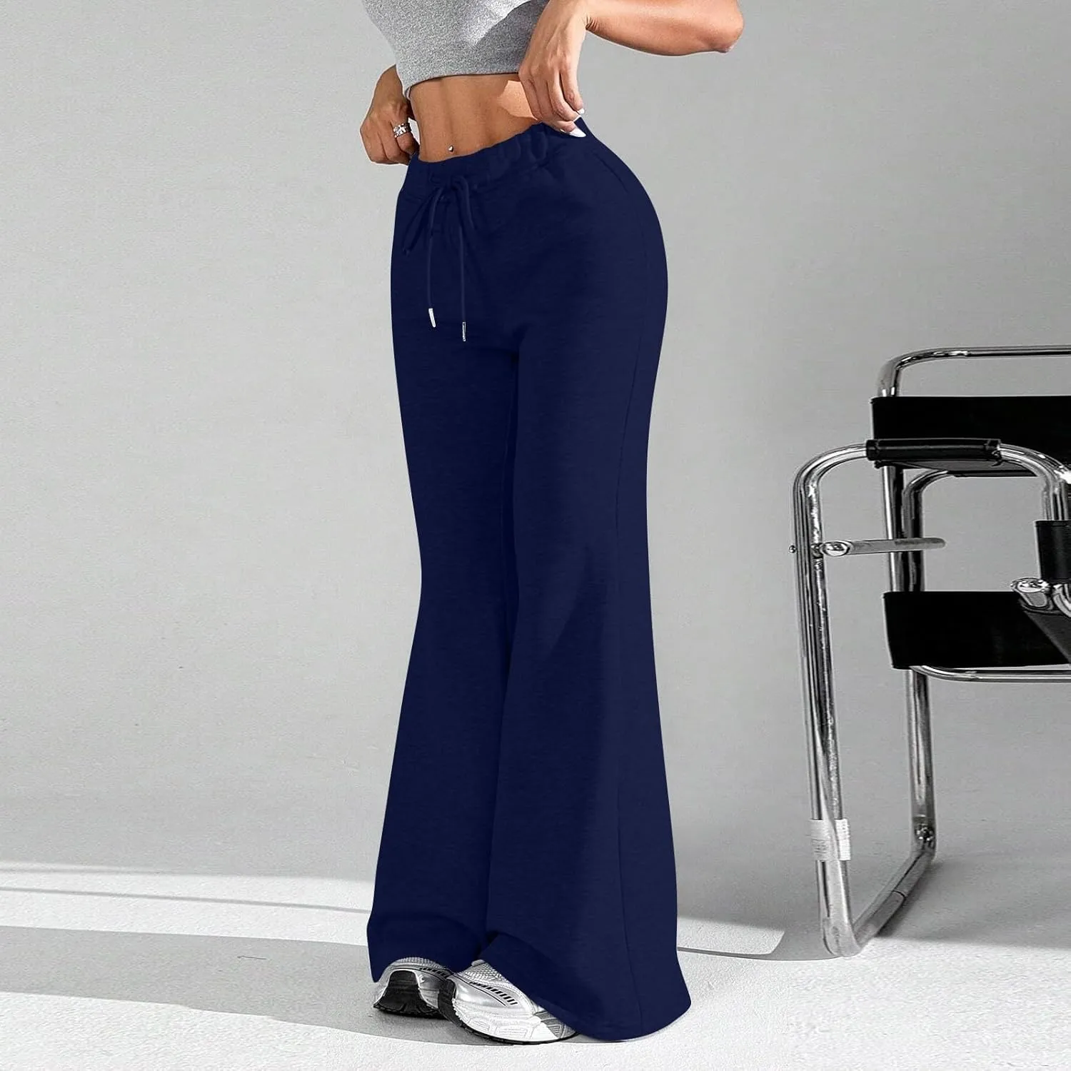 Flare Wide Leg Sweatpants Women Elastic High Waisted Joggers with Pockets Comfy Athletic Lounge Pants Sweats